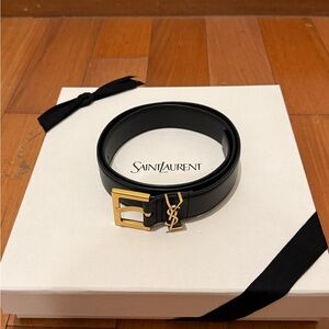 Saint Laurent YSL Cassandre Belt in Black with Gold Buckle 80